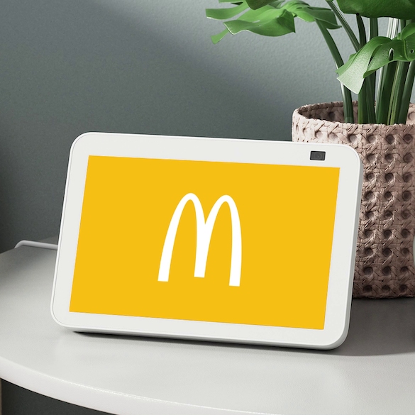 Alexa screen featuring the McDonald's logo when opening the Amazon Alexa McDonald's Skill.